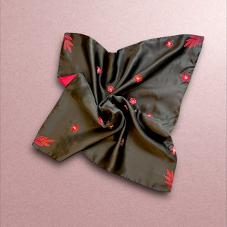 Organza silk scarf hand-embroidered with peach blossoms 85*85 cm